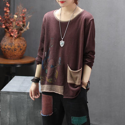 Irregular Printed Patchwork Loose Knit Shirt