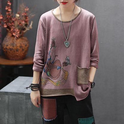 Irregular Printed Patchwork Loose Knit Shirt
