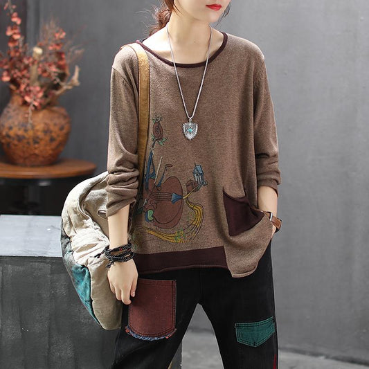 Irregular Printed Patchwork Loose Knit Shirt