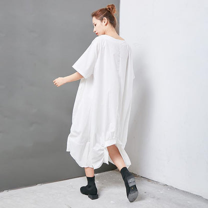 Irregular Solid Cotton Short Sleeve Dress