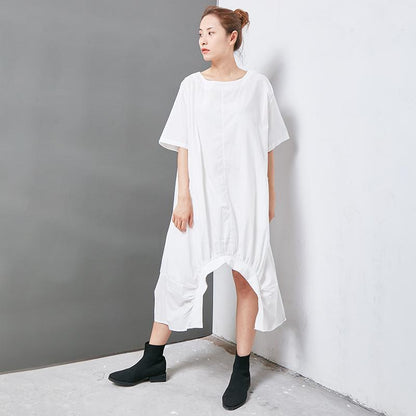 Irregular Solid Cotton Short Sleeve Dress