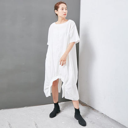 Irregular Solid Cotton Short Sleeve Dress