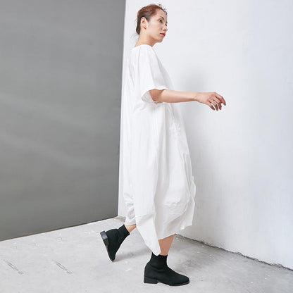 Irregular Solid Cotton Short Sleeve Dress