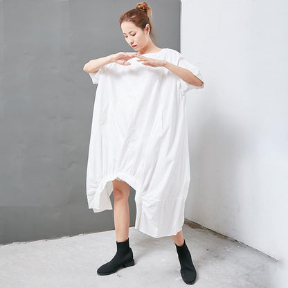 Irregular Solid Cotton Short Sleeve Dress