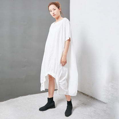 Irregular Solid Cotton Short Sleeve Dress