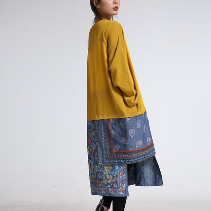 Irregular Stitched Print Hem Retro Dress
