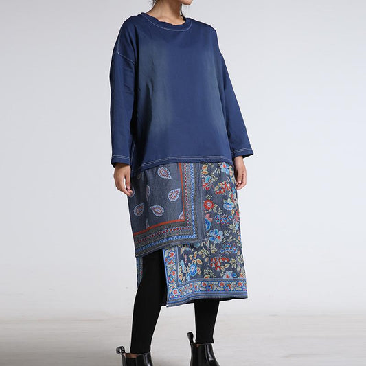 Irregular Stitched Print Hem Retro Dress