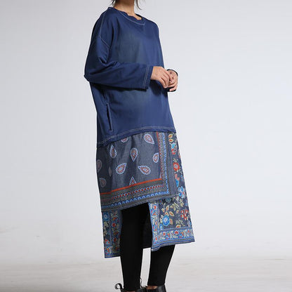 Irregular Stitched Print Hem Retro Dress
