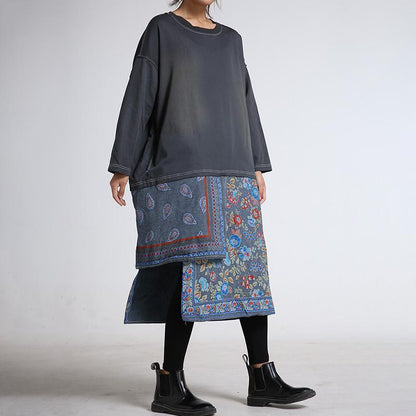 Irregular Stitched Print Hem Retro Dress