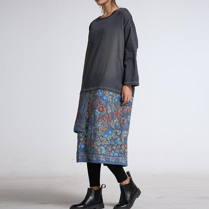 Irregular Stitched Print Hem Retro Dress