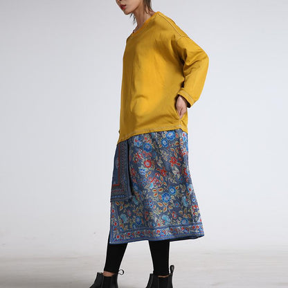 Irregular Stitched Print Hem Retro Dress