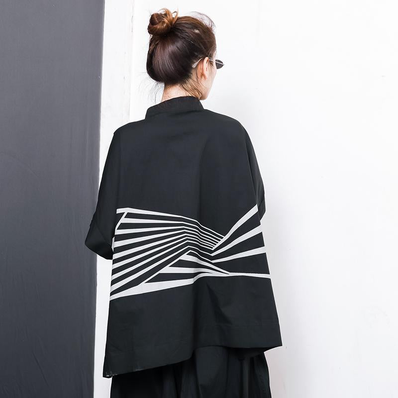 Irregular Stripes High Low Hem Casual T-Shirt