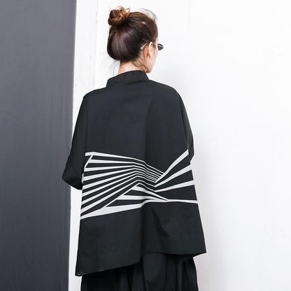 Irregular Stripes High Low Hem Casual T-Shirt