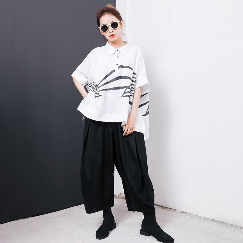 Irregular Stripes High Low Hem Casual T-Shirt