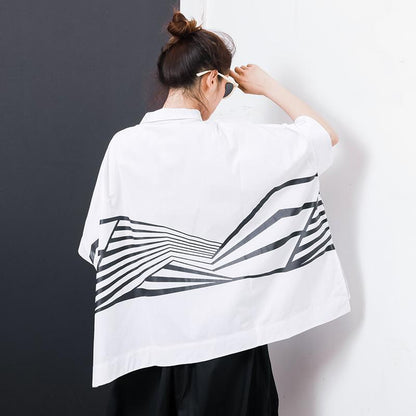 Irregular Stripes High Low Hem Casual T-Shirt