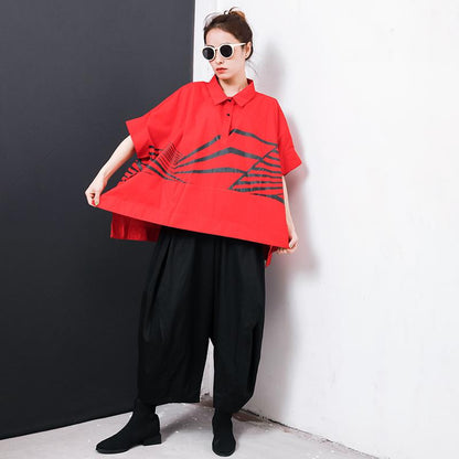 Irregular Stripes High Low Hem Casual T-Shirt