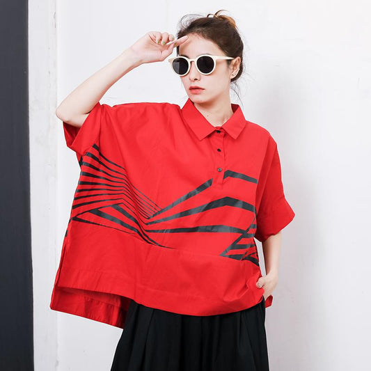 Irregular Stripes High Low Hem Casual T-Shirt
