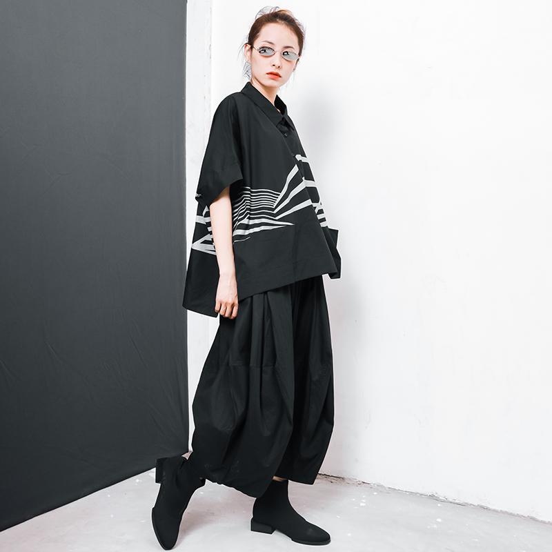 Irregular Stripes High Low Hem Casual T-Shirt