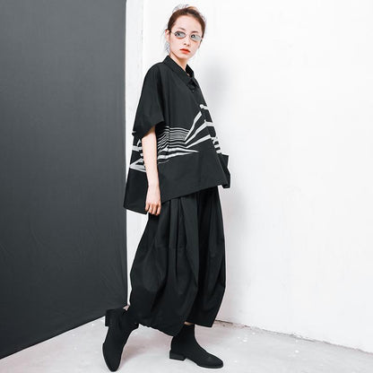 Irregular Stripes High Low Hem Casual T-Shirt
