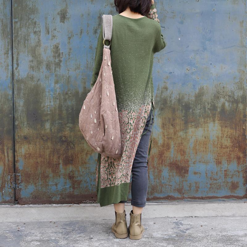 Jacquard Side Split Loose Long Knit Shirt