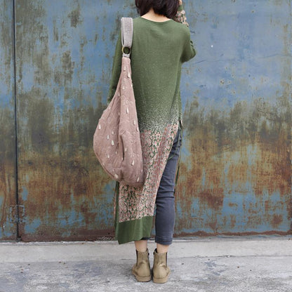 Jacquard Side Split Loose Long Knit Shirt