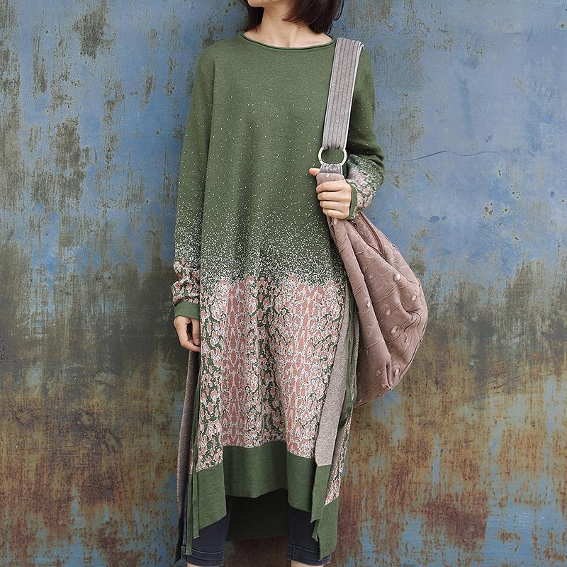 Jacquard Side Split Loose Long Knit Shirt
