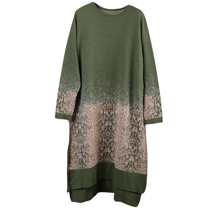 Jacquard Side Split Loose Long Knit Shirt