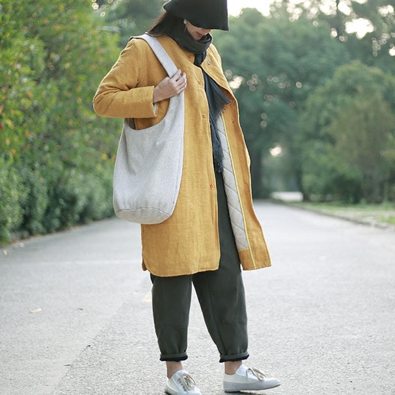 Jacquard Solid Long Cotton Pad Winter Coat