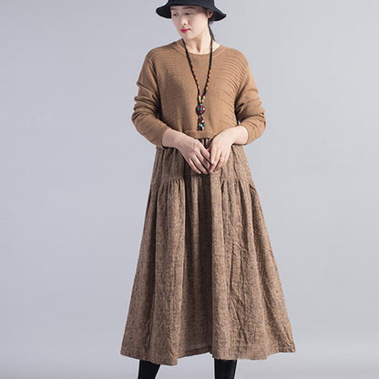 Knit Stitching Floral Printed Casual Dress