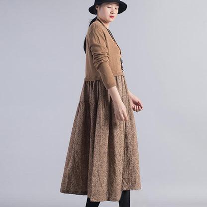 Knit Stitching Floral Printed Casual Dress