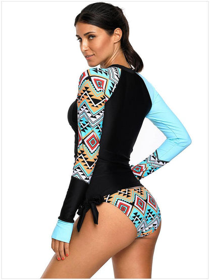 Long-Sleeved Swimsuit Round Neck Print Without Rim Bikini