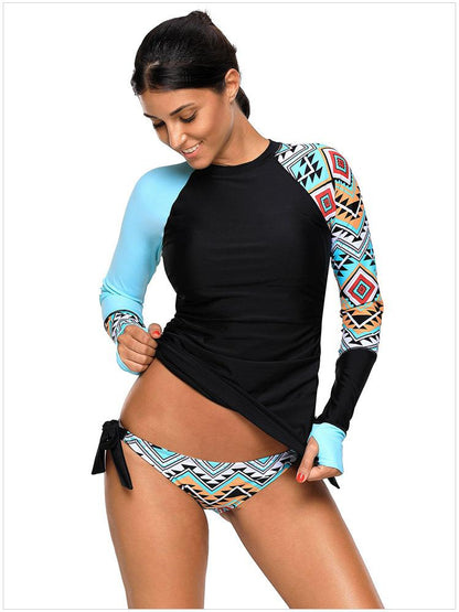Long-Sleeved Swimsuit Round Neck Print Without Rim Bikini