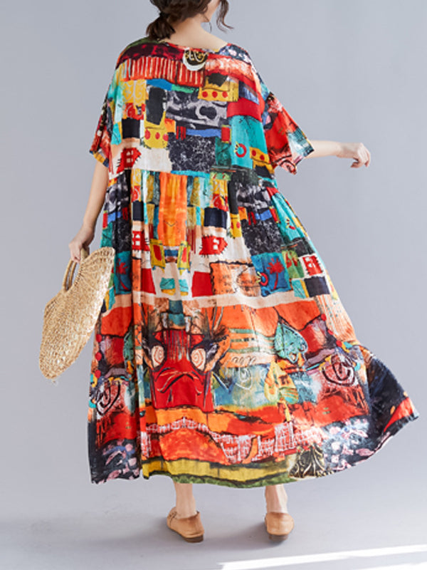 LOOSE FLORAL PRINTED HEMLINE MAXI DRESS