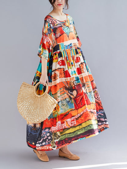 LOOSE FLORAL PRINTED HEMLINE MAXI DRESS