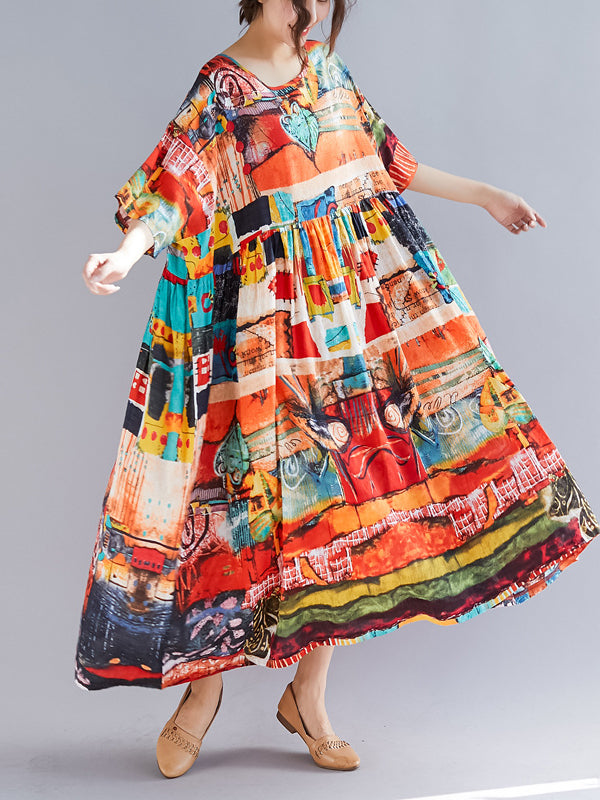 LOOSE FLORAL PRINTED HEMLINE MAXI DRESS