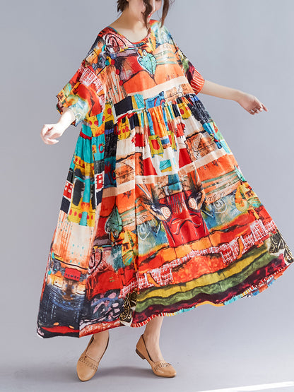 LOOSE FLORAL PRINTED HEMLINE MAXI DRESS