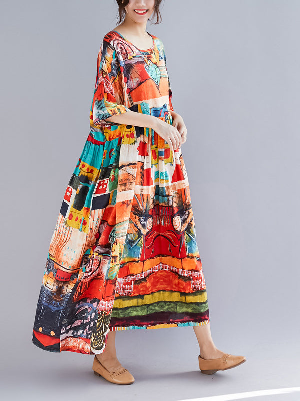 LOOSE FLORAL PRINTED HEMLINE MAXI DRESS