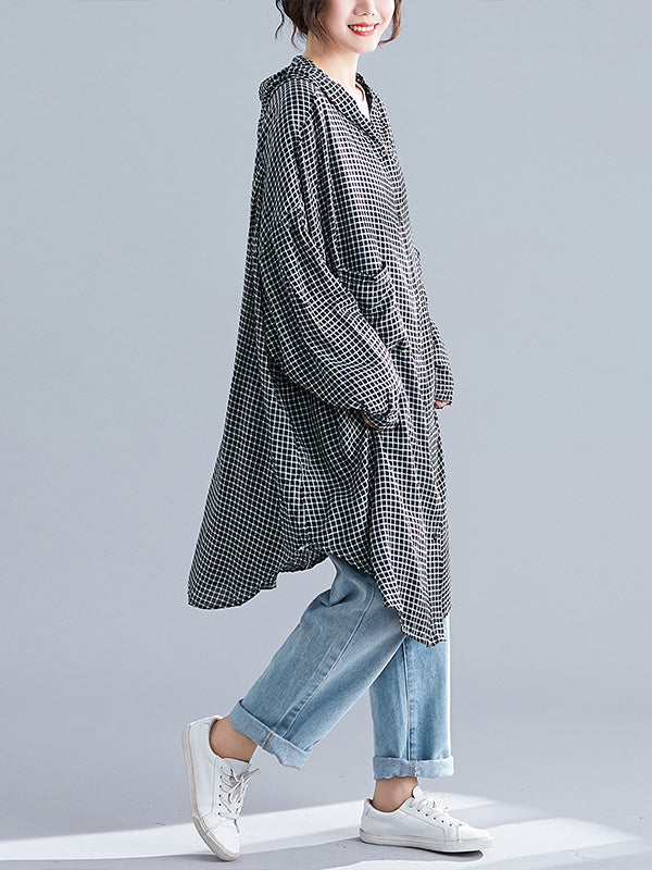 LOOSE RAMIE COTTON PLAID HOODIE OUTWEARS