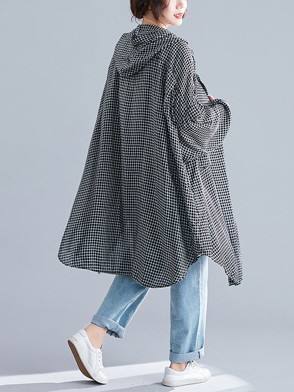 LOOSE RAMIE COTTON PLAID HOODIE OUTWEARS