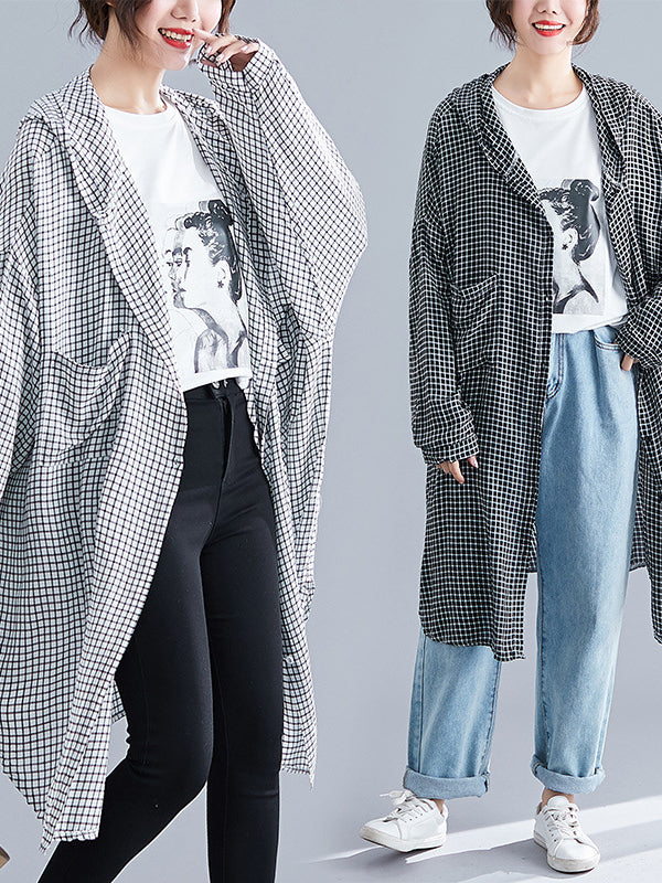 LOOSE RAMIE COTTON PLAID HOODIE OUTWEARS