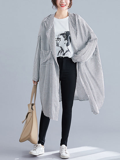 LOOSE RAMIE COTTON PLAID HOODIE OUTWEARS