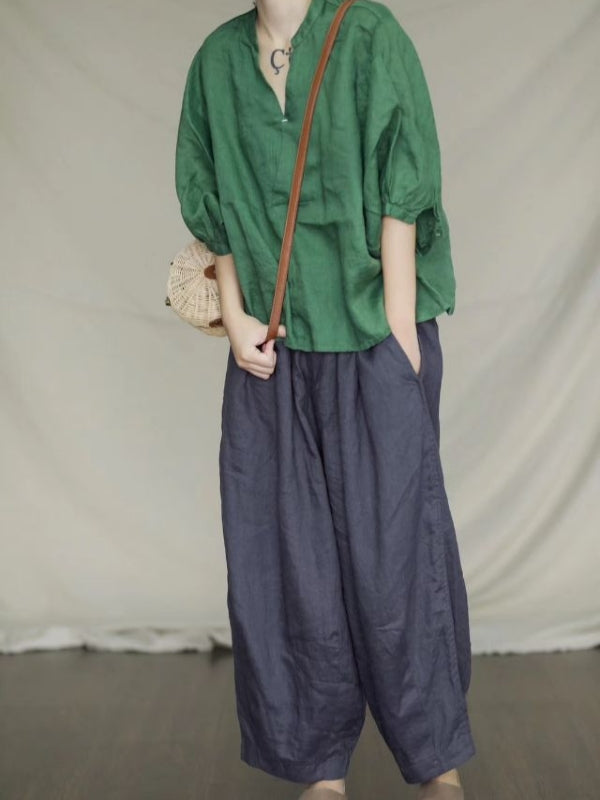 Loose Wide-leg Linen Pants
