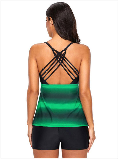 Gradient low waist fluorescent boxer split swimsuit