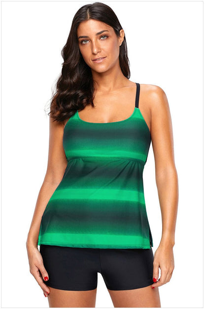 Gradient low waist fluorescent boxer split swimsuit