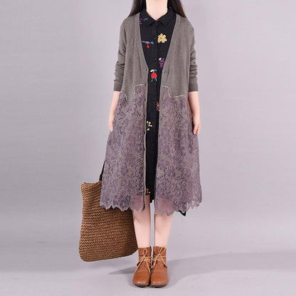 Buykud Lace Stitching Casual Elegant Loose Coat
