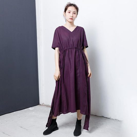 Lacing And Drawstring Solid Color Dress