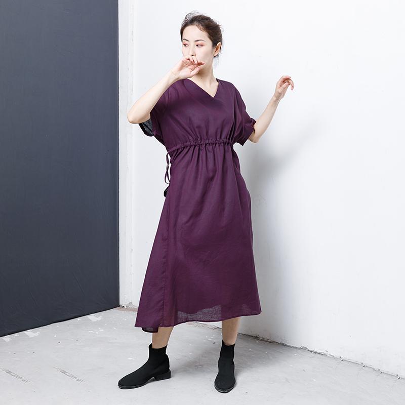 Lacing And Drawstring Solid Color Dress