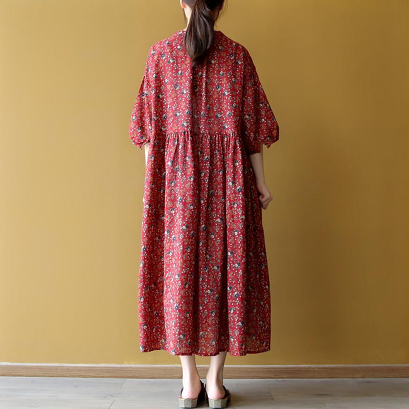 Lacing Casual Floral Women Pleated Dress