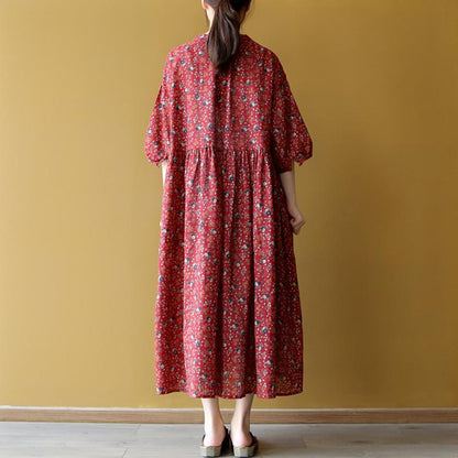 Lacing Casual Floral Women Pleated Dress