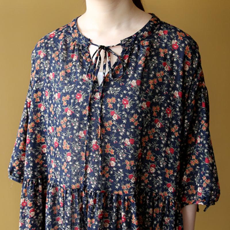 Lacing Casual Floral Women Pleated Dress